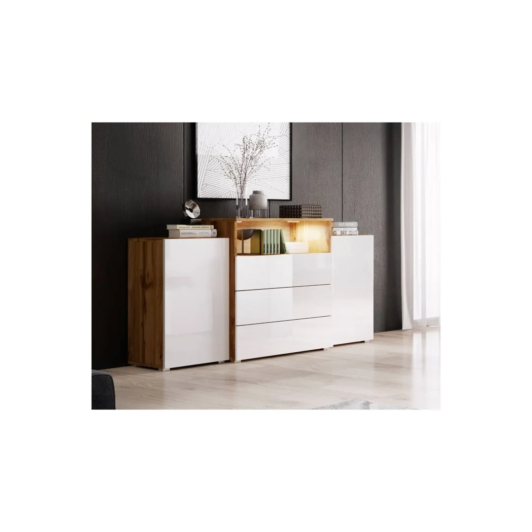 Komoda do salonu KORFU III dąb wotan/biały połysk