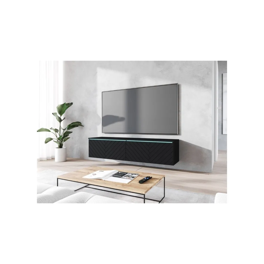 Szafka DONNA RTV 140 cm czarny grafit / front MDF Jodełka